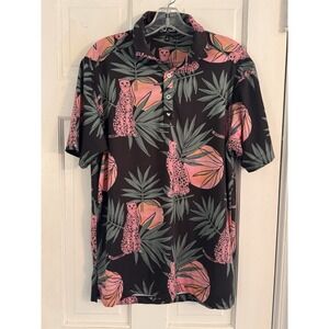 Bad Birdie Men's Sz‎ S Polo Golf Shirt Novelty Print Cheetah Sunset Multicolor